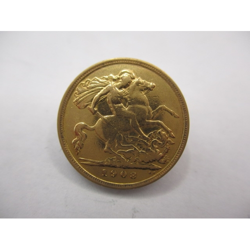 111 - An Edward VII gold half sovereign dated 1908, a good grade bullion coin with fine definition of feat... 