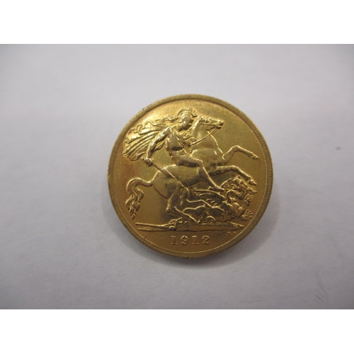 114 - A George V gold half sovereign dated 1912, a good grade bullion coin with fine definition of feature... 