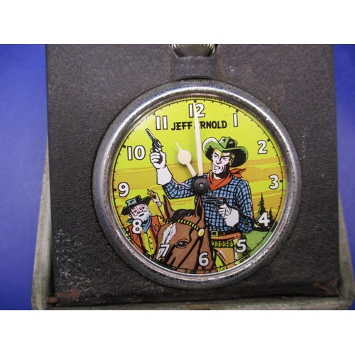 75 - A 1960s Eagle comics Jeff Arnold automaton pocket watch, crystal loose, and a vintage wrist watch, n... 