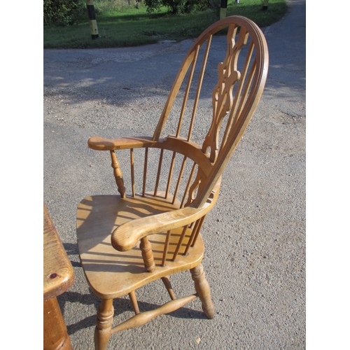 268 - A vintage country house kitchen table and chairs. 4+2 chairs, in pre-owned condition, one spindle mi... 