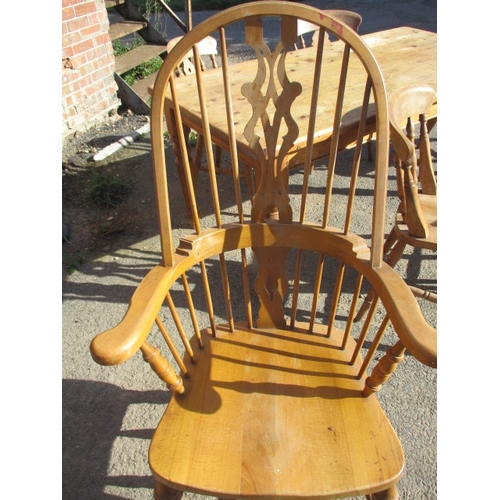 268 - A vintage country house kitchen table and chairs. 4+2 chairs, in pre-owned condition, one spindle mi... 