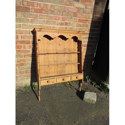 265 - A wall mounted pine rack, with cup hooks and 3 small drawers. In good pre-owned condition. Approxima... 