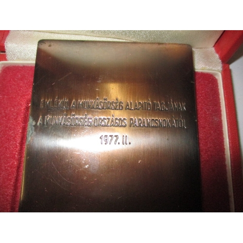 182 - Two vintage Hungarian commemorative plaques, on bronze the other copper, both in original presentati... 