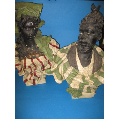 269 - Two antique earthenware portrait busts, approx. height 56cm, probably German, some paint loss but no... 