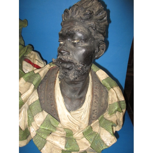 269 - Two antique earthenware portrait busts, approx. height 56cm, probably German, some paint loss but no... 