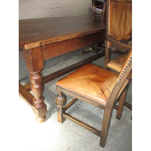 264 - A large country house refectory table and 6 chairs, 5+1, approx. size: L, 200cm W, 84cm H, 76cm, in ... 