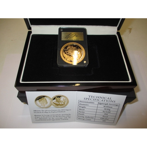 127 - A 2022 proof quintuple gold sovereign, in original London Mint box with numbered certificate