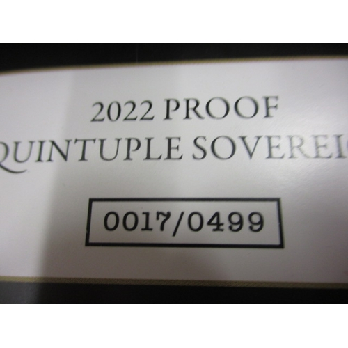 127 - A 2022 proof quintuple gold sovereign, in original London Mint box with numbered certificate