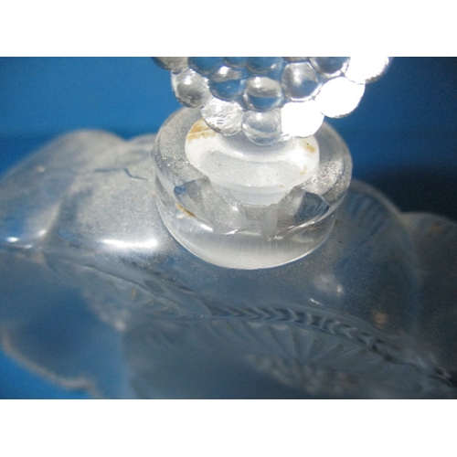 185 - Two vintage Lalique glass scent bottles, one having chip to rim the other having broken stopper, bot... 