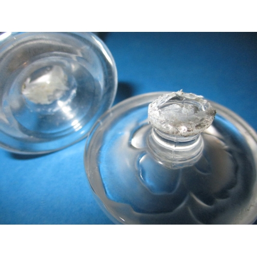 185 - Two vintage Lalique glass scent bottles, one having chip to rim the other having broken stopper, bot... 