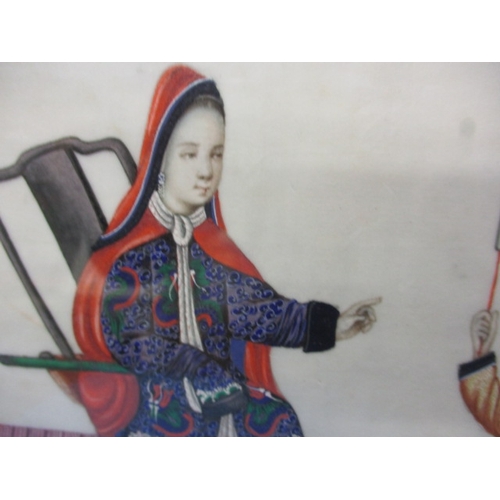 284 - Two vintage oriental painting with silk borders, approx. image sizes 34x22cm