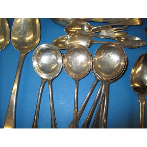 148 - A parcel of antique and later silver flatware, to include a caddy spoon, approx. gross parcel weight... 