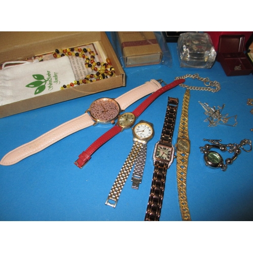 171 - A quantity of vintage costume jewellery and watches, to include some gold and silver items, some dam... 