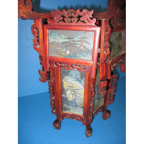 279 - A vintage Chinese hanging lantern shade, having hand painted glass panels, in pre-owned condition, s... 