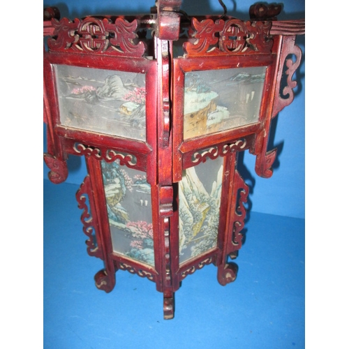 279 - A vintage Chinese hanging lantern shade, having hand painted glass panels, in pre-owned condition, s... 