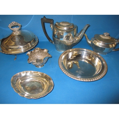 150 - A silver dish and a quantity of plated items, all in used condition with use related marks