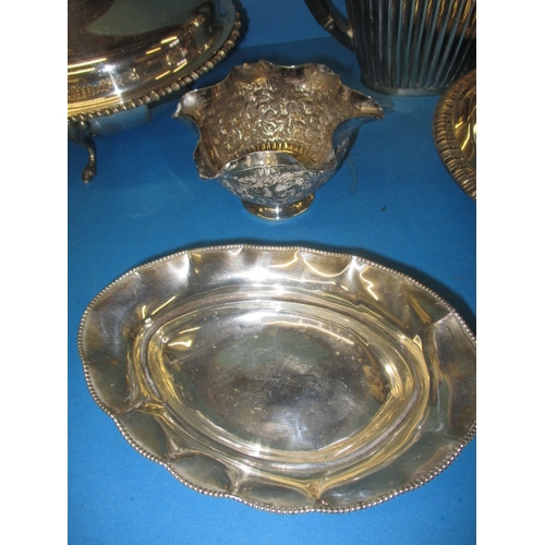 150 - A silver dish and a quantity of plated items, all in used condition with use related marks