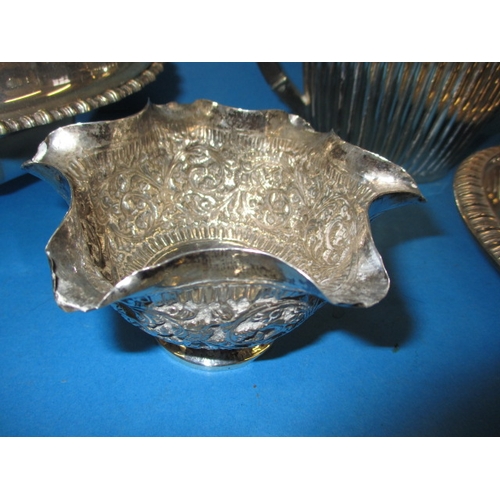 150 - A silver dish and a quantity of plated items, all in used condition with use related marks