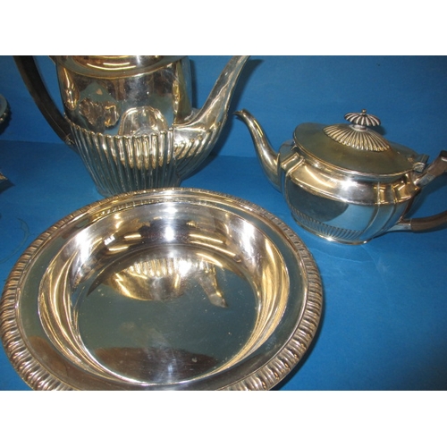 150 - A silver dish and a quantity of plated items, all in used condition with use related marks