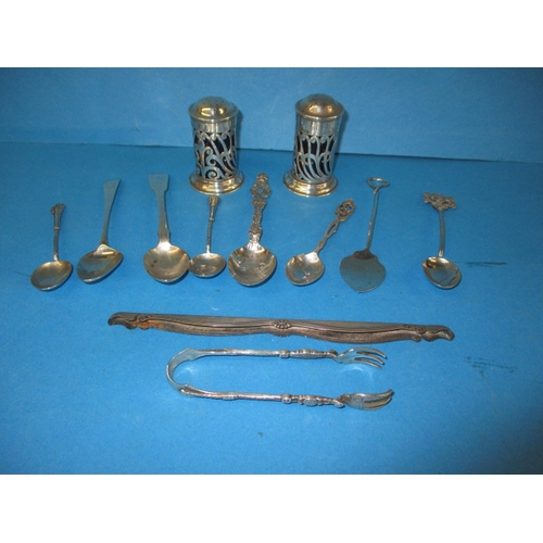 153 - A parcel of antique and later silver and white metal items, to include a pair of art nouveau salt po... 