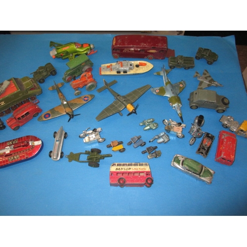 258 - A parcel of vintage die-cast model vehicles, to include AA motorcycle and examples by Dinky and Corg... 