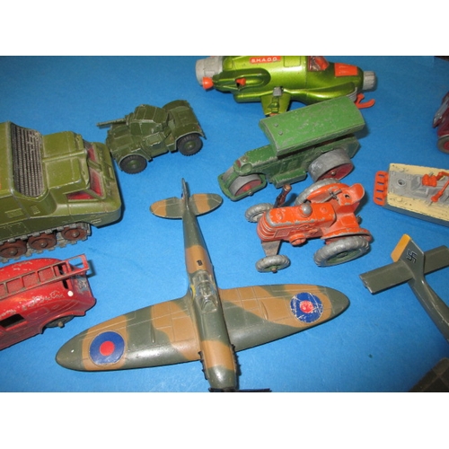 258 - A parcel of vintage die-cast model vehicles, to include AA motorcycle and examples by Dinky and Corg... 