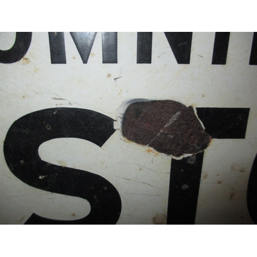 292 - A vintage double sided enamel sign for Omnibuses Stop by request, approx. size 33.5x25.5cm having ru... 