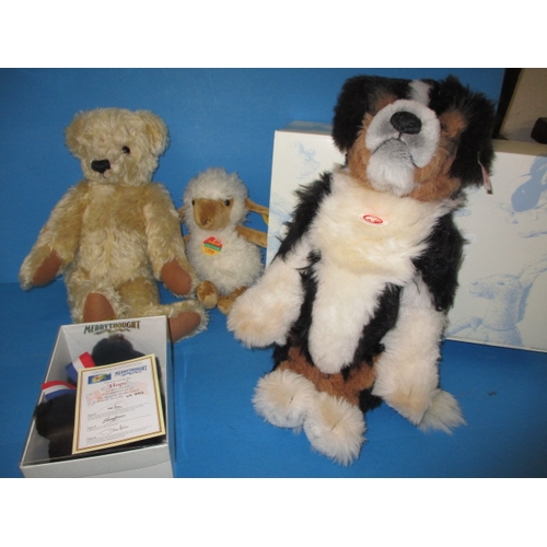 4 Vintage plush collectables, 2 by Steiff and 2 by Marrythought, all in unused condition, 2 with original packaging.
