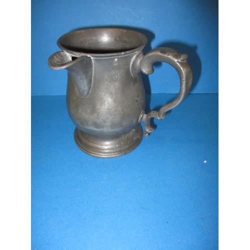 124 - A Victorian pewter pub tankard jug, having Leather Bottle Cobham name to base, having initials to fr... 