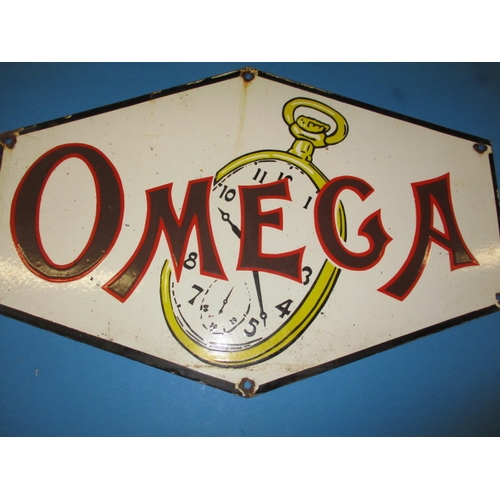 262 - An early 20th century double sided enamel advertising sign for Omega Watches, approx. size 68x45, mi... 