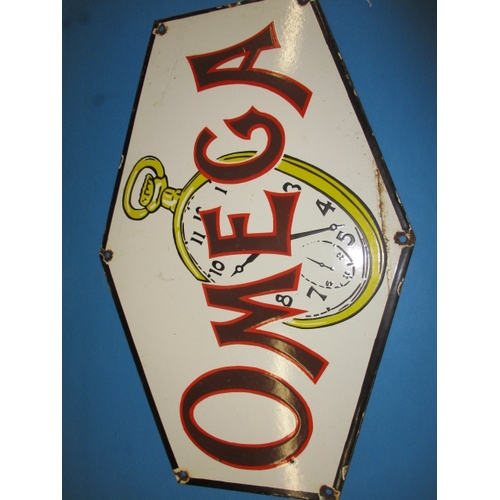 262 - An early 20th century double sided enamel advertising sign for Omega Watches, approx. size 68x45, mi... 