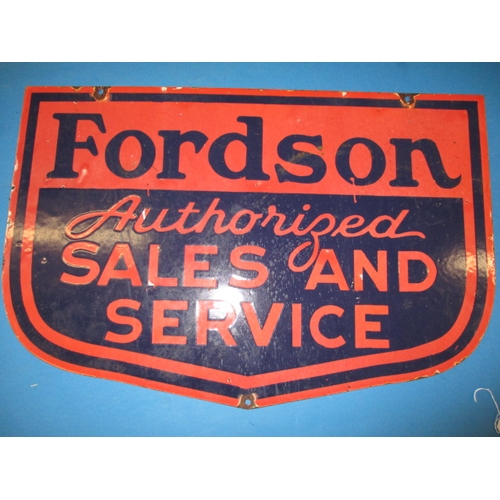 255 - A vintage double sided enamel advertising sign for Fordson authorised sales and service, approx. siz... 