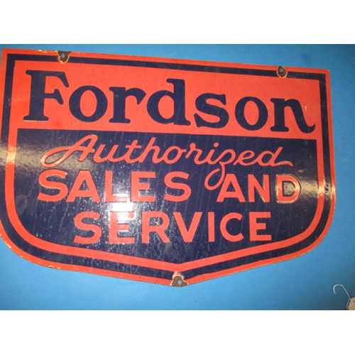 255 - A vintage double sided enamel advertising sign for Fordson authorised sales and service, approx. siz... 