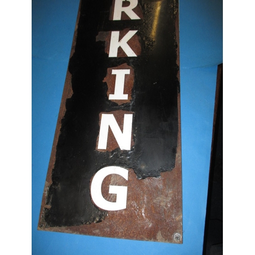 245 - A vintage NO Parking sign, stencil cut with white backing, approx. size 112x30cm having age related ... 