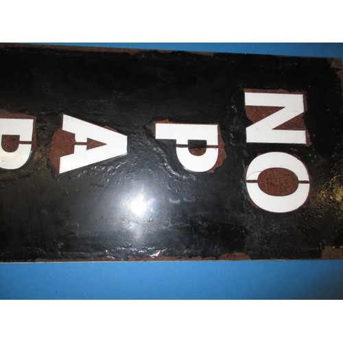 245 - A vintage NO Parking sign, stencil cut with white backing, approx. size 112x30cm having age related ... 