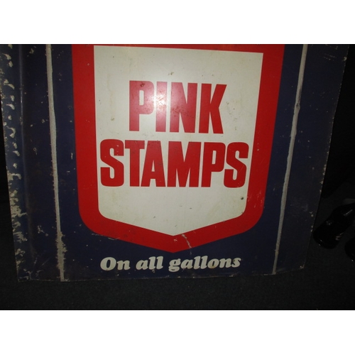 248 - A vintage garage forecourt advertising sign for Pink Stamps, on aluminium, approx. size 107x105cm, h... 