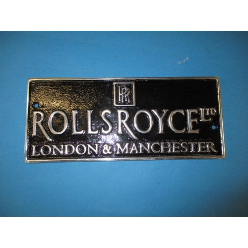 257 - A small cast aluminium advertising plaque for Rolls Royce, approx. size 24.5x10.5cm, in good pre-own... 