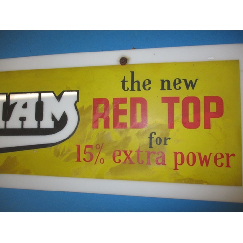 244 - A vintage Perspex advertising sign for Oldham red top vehicle batteries, approx. size 61x17.5cm, in ... 