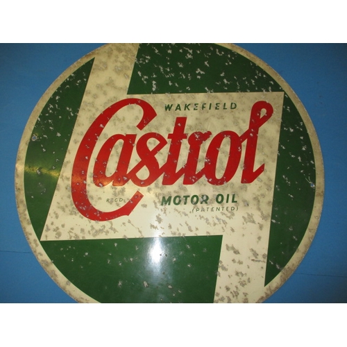 261 - A vintage circular aluminium garage advertising sign for Castrol Wakefield motor oil, approx. diamet... 