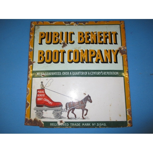 256 - An early 20th century enamel advertising sign for the Public Benefit Boot Company, approx. size 37x3... 