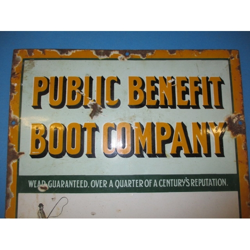 256 - An early 20th century enamel advertising sign for the Public Benefit Boot Company, approx. size 37x3... 