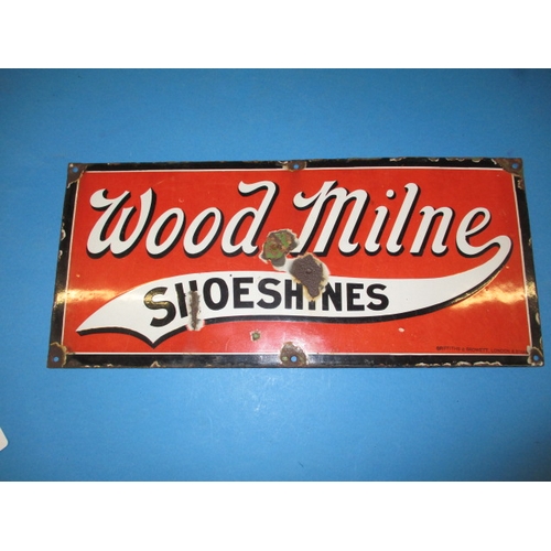 258 - An early 20th century enamel advertising sign for Wood Milne shoe shines, approx. size 51x23cm havin... 