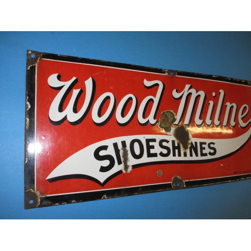 258 - An early 20th century enamel advertising sign for Wood Milne shoe shines, approx. size 51x23cm havin... 