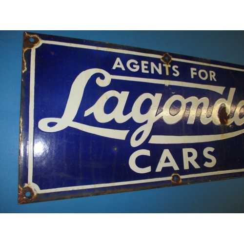 251 - A vintage enamel advertising sign for Lagonda cars, approx. size 61x30cm , having minor enamel loss ... 