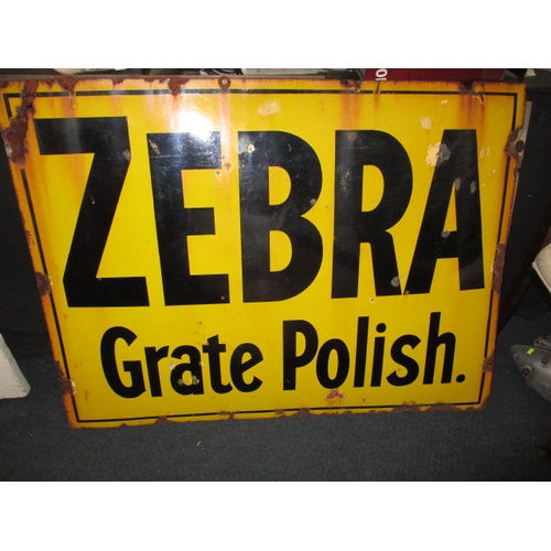 254 - An early 20th century enamel advertising sign for Zebra Grate polish, approx. size 122x91.5cm, havin... 