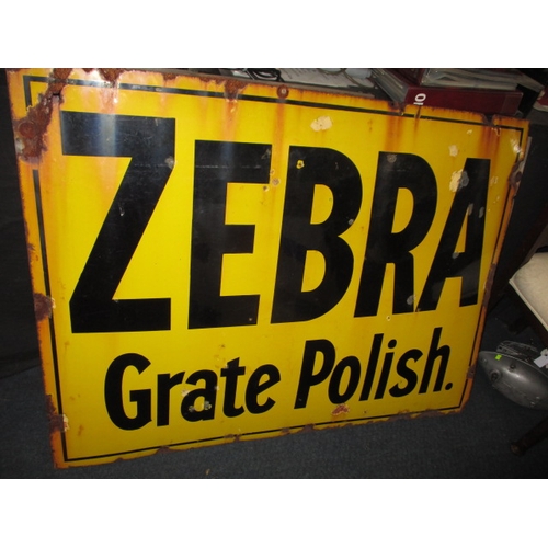 254 - An early 20th century enamel advertising sign for Zebra Grate polish, approx. size 122x91.5cm, havin... 