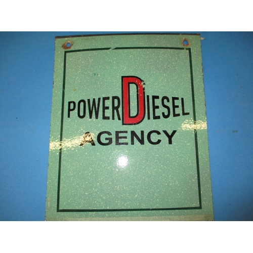 263 - A vintage enamel sign advertising Power Diesel Agency, approx. size 43x35, having enamel loss round ... 