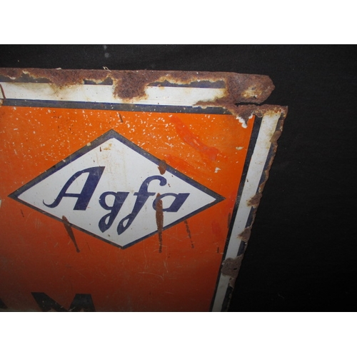 265 - A vintage enamel advertising sign for Agfa films, approx. size 121x61cm, having some fading enamel l... 