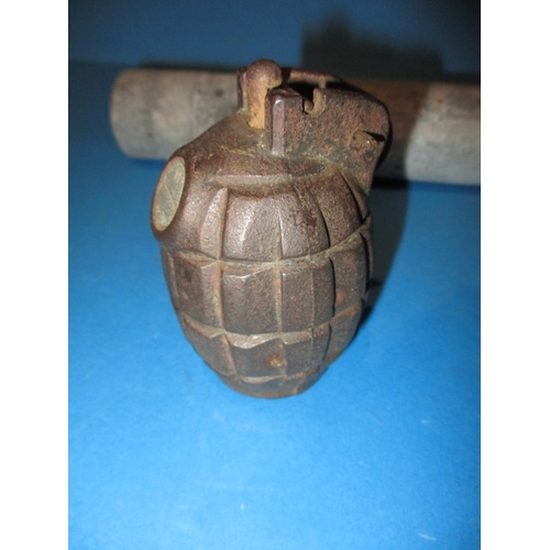 101 - A WWII type British hand grenade, an incendiary bomb case and a bomb nose timer, all in deactivated ... 