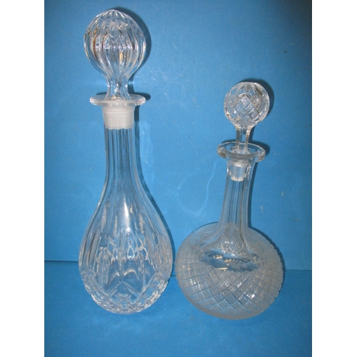 132 - 7 vintage glass drinks decanters, all in good used condition, one with a very small flake to rim all... 